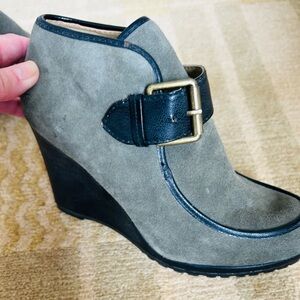 Anthropologie Wedge Ankle Boot Sage Green Suede